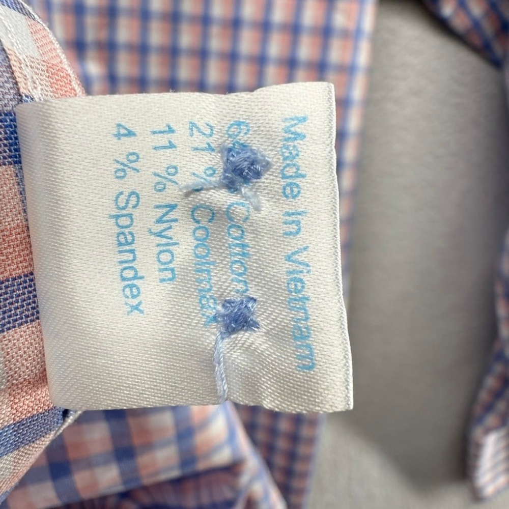 Twillory Dress Shirt Mens XL 17.5 34-35 Blue Pink Gingham Performance Preppy - Picture 7 of 8
